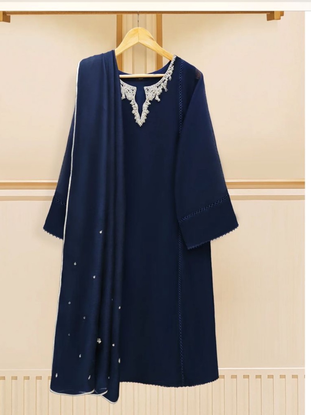 Agha noor embroidered cotton net 3 pcs dress